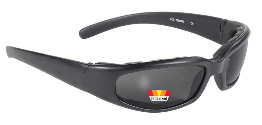 Padded Gray Polarized Motorcycle Sunglasses, Black Matte Padded Frame
